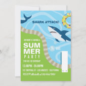 サメの夏プール誕生日パーティー 招待状 (正面)