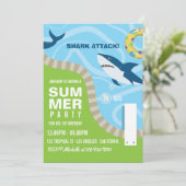 サメの夏プール誕生日パーティー 招待状 (スタンド正面)