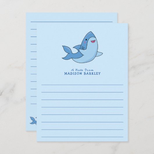 サメの子どものかわいいかわいいのフラットカード サンキューカード (正面/裏面)