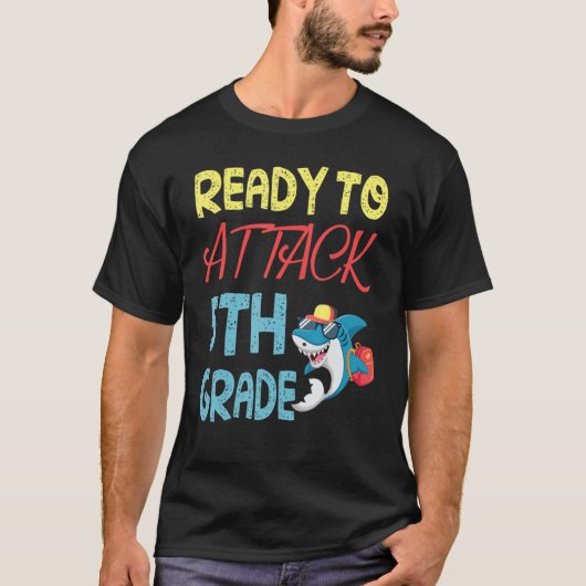 サメの学生新学期の日の攻撃準備5 Tシャツ (正面)