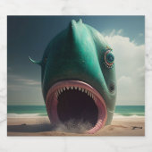 サメの彫刻がビーチ ビールラベル (シングルラベル)