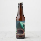 サメの彫刻がビーチ ビールラベル (正面)