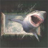 サメの攻撃は水から飛び出した3dスタイル シール (正面)