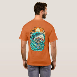 サメの攻撃サーフィン骸骨ビーチ Tシャツ