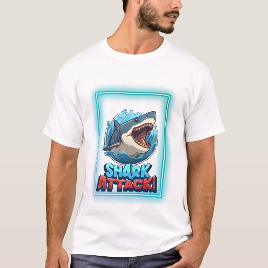 サメの攻撃 グラフィックTシャツ - 強烈な海の捕食者 Tシャツ (正面)