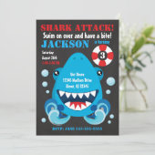 サメの歯が立ち食いプールパーティーの誕生日招待状 招待状 (スタンド正面)
