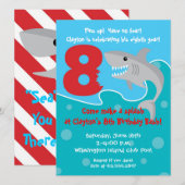 サメの歯の招待状 - 8歳の誕生日パーティー 招待状 (正面/裏面)