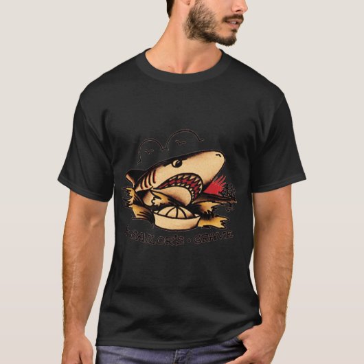 サメの水兵の墓 アメリカントラディショナル セーラー・ジェリー Tシャツ (正面)