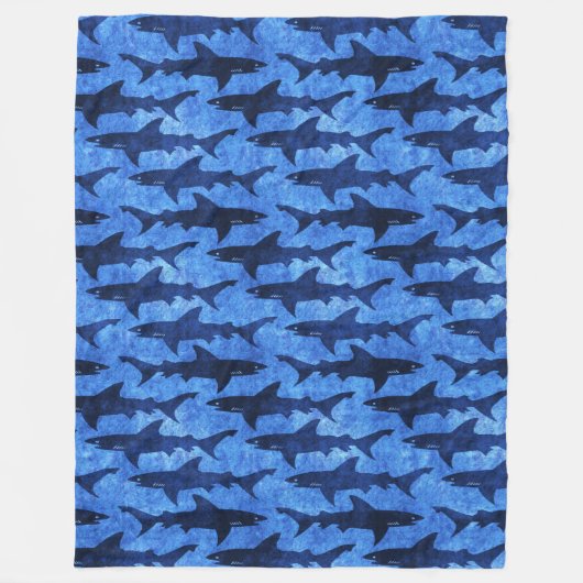 サメの深いシーブルーおもしろいファイルをいじめる フリースブランケット (正面)