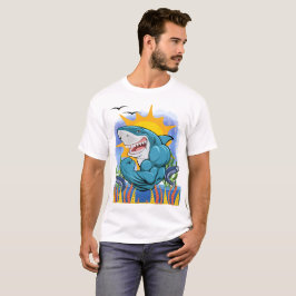 サメの筋肉を曲げる海の生活と太陽の光ユニセックス Tシャツ