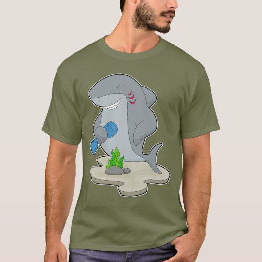 サメの肉体美ダンベルボディビル Tシャツ (正面)