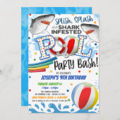 サメの襲撃プールパーティーの招待状 招待状 (正面/裏面)