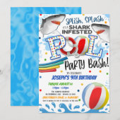 サメの襲撃プールパーティー招待状 招待状 (正面/裏面)