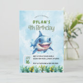 サメの襲撃 オーシャン インベテーション ボーイズ バースデー 招待状 (スタンド正面)