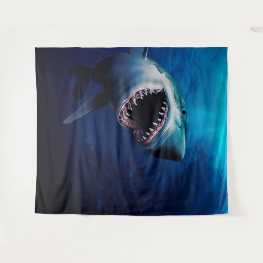 サメの襲撃 | 海の写真用背景 タペストリー (正面(横))
