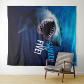 サメの襲撃 | 男の子の誕生日 海の写真 背景 タペストリー (インサイチュ(横))