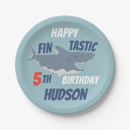 サメの誕生日パーティーおめでとう フィンタスティック  何歳でも ペーパープレート