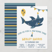 サメの誕生日パーティーにご参加ください！ ワクワク楽しい時間が過ごせます！ 招待状 (正面/裏面)