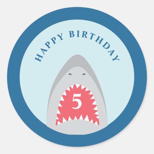 サメの誕生日パーティー ラウンドシール (正面)