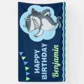サメの誕生日パーティー 横断幕 (縦)