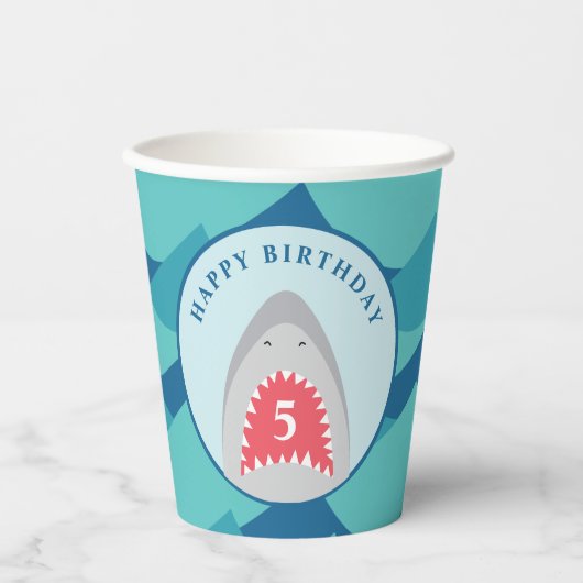 サメの誕生日パーティー 紙コップ (正面)
