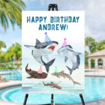 サメの誕生日プールパーティーウェルカムサイン