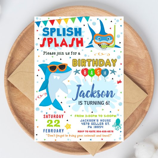 サメの誕生日招待状 スプラッシュ バースデー・バッシュ 招待状