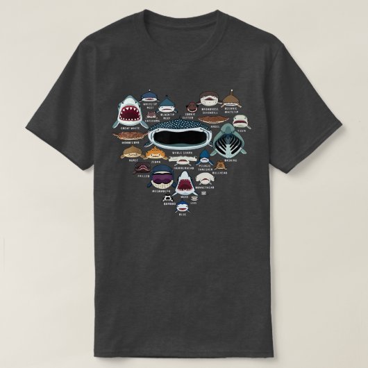 サメの識別サメ顔ハートシャール Tシャツ (デザイン正面)