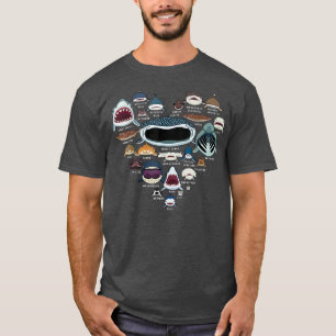 サメの識別サメ顔ハートシャール Tシャツ