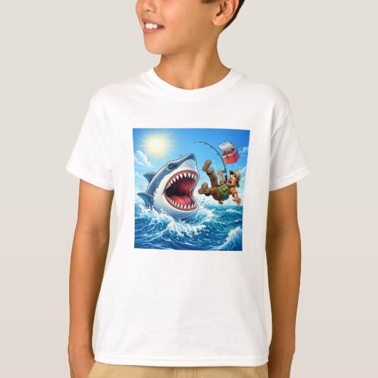 サメの釣り漫画 Tシャツ (正面)