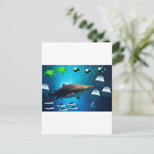 サメの魚のウミガメ熱帯性海水 ポストカード (スタンド正面)