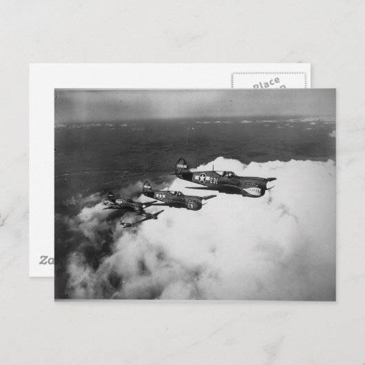 サメの鼻のようなP-40戦闘機に乗る黒人パイロット ポストカード (正面/裏面)