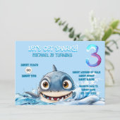 サメの3歳の誕生日招待状 | Let's Get Sharky 招待状 (スタンド正面)