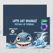 サメの5歳の誕生日招待状 | Let's Get Sharky 招待状 (正面/裏面)