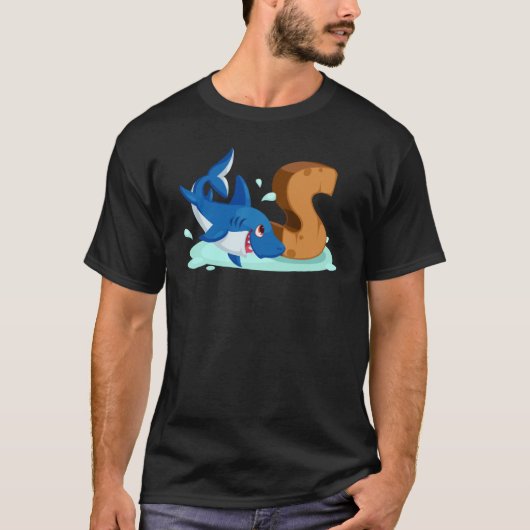 サメのS アルファベット 動物 少年少女用 Tシャツ (正面)