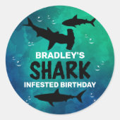 サメは任意の年齢の誕生日パーティークラシックRounを出没 ラウンドシール (正面)
