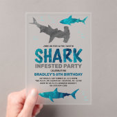 サメは年齢に関係なく誕生日パーティーを開催 アクリル招待状 (インサイチュ (ポータブル))