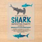 サメは年齢に関係なく誕生日パーティーを開催 アクリル招待状 (正面)
