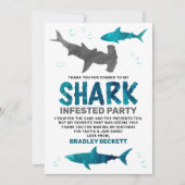 サメは年齢に関係なく誕生日パーティーを開催 サンキューカード (正面)