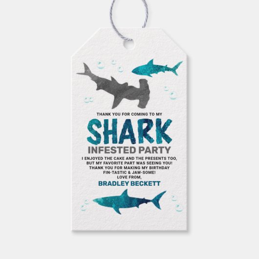 サメは年齢の誕生日パーティーをありがとうありがとう ギフトタグ (正面)