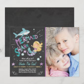 サメまたは人魚の誕生日の招待Joint Day 招待状 (正面/裏面)