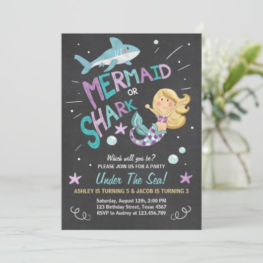 サメまたは人魚の誕生日の招待Joint Day 招待状 (スタンド正面)