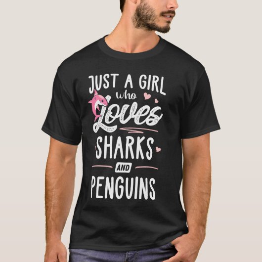 サメやペンギンの女性を愛する女の子 Tシャツ (正面)