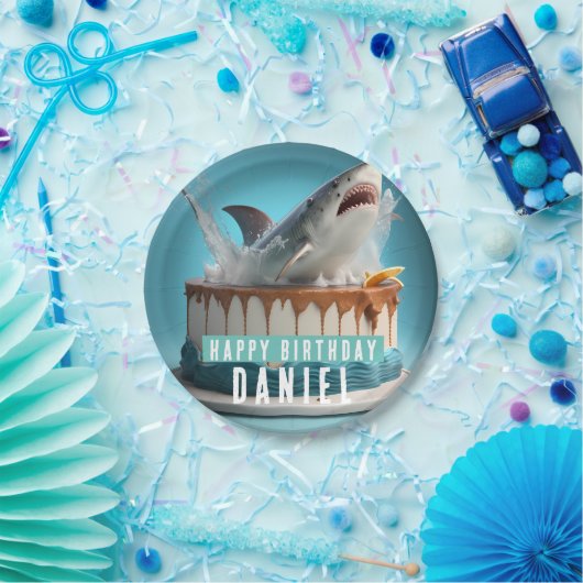 サメをテーマにしたお誕生日ケーキ ペーパープレート (パーティー)
