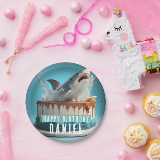 サメをテーマにしたお誕生日ケーキ ペーパープレート (パーティー)