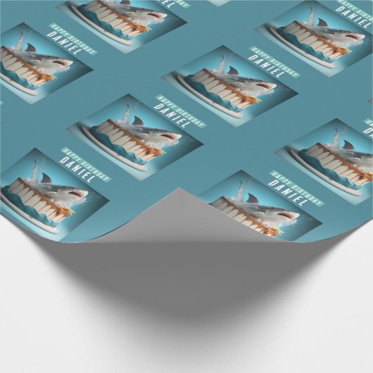 サメをテーマにしたお誕生日ケーキ ラッピングペーパー (角)