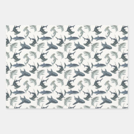 サメをテーマにした包装紙セット | 水色サメ ラッピングペーパーシート