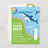 サメをテーマにした夏のプール誕生日パーティー ポストカード (正面/裏面)