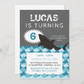 サメをテーマにした誕生日パーティーの招待状 招待状 (正面/裏面)