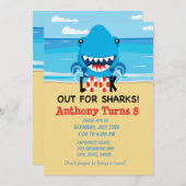 サメを探す……ビーチ誕生日招待状 招待状 (正面/裏面)